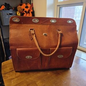 Vintage Camel Leather Travel Bag Tunisian Weekend Duffel 2000
